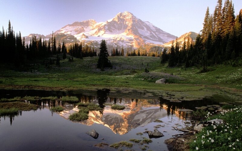 Mountain reflection in a calm lake
