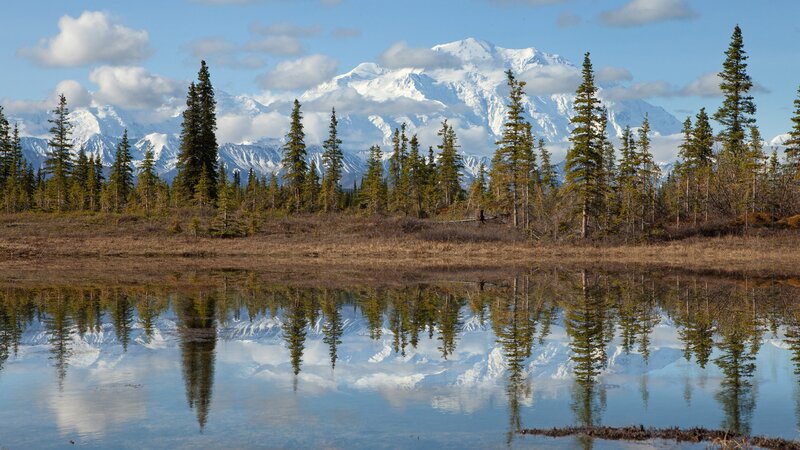 Mountain reflection in a calm lake