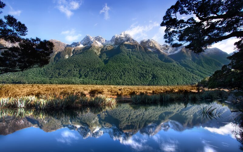 Mountain reflection in a calm lake