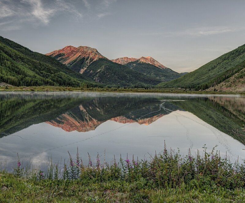 mountain reflection in a calm lake