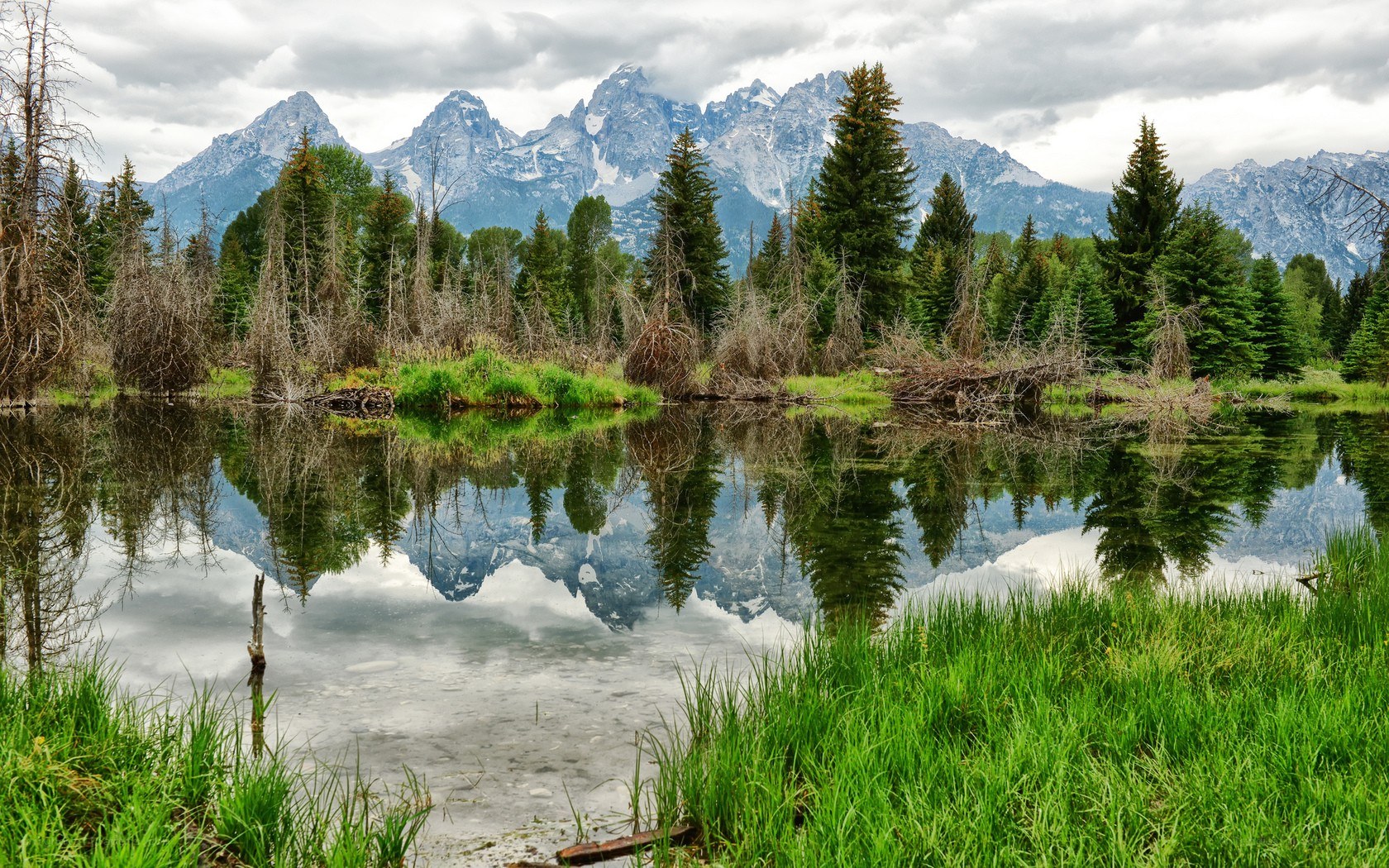 mountain reflection in a calm lake