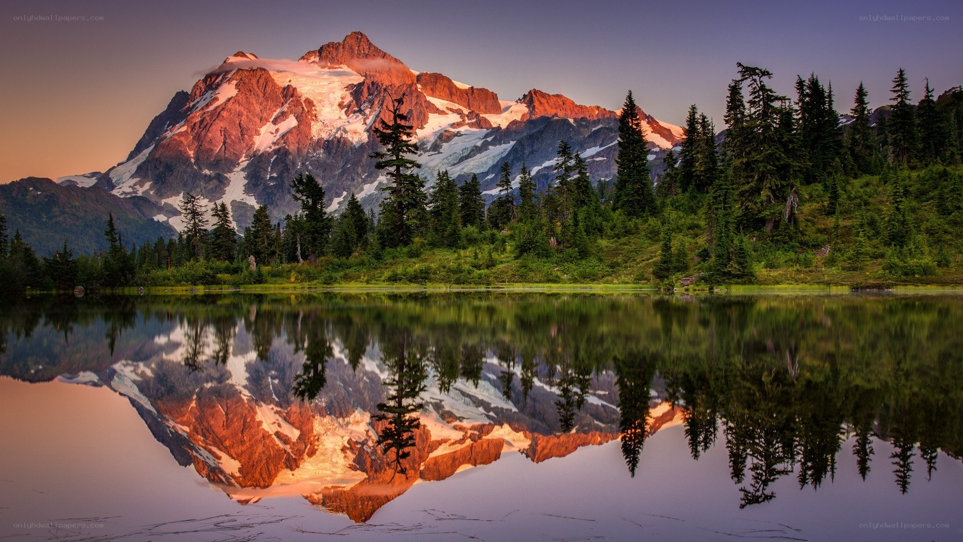 Mountain reflection in a calm lake