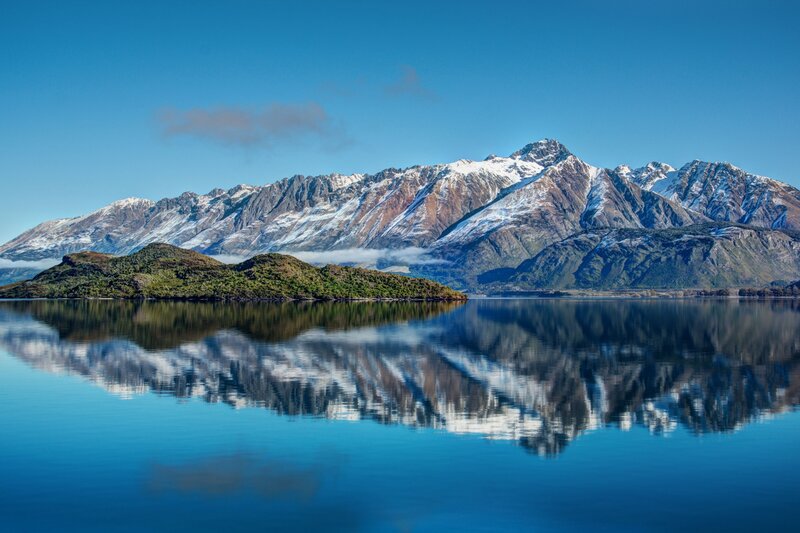Mountain reflection in a calm lake