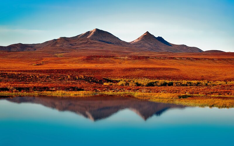 Mountain reflection in a calm lake