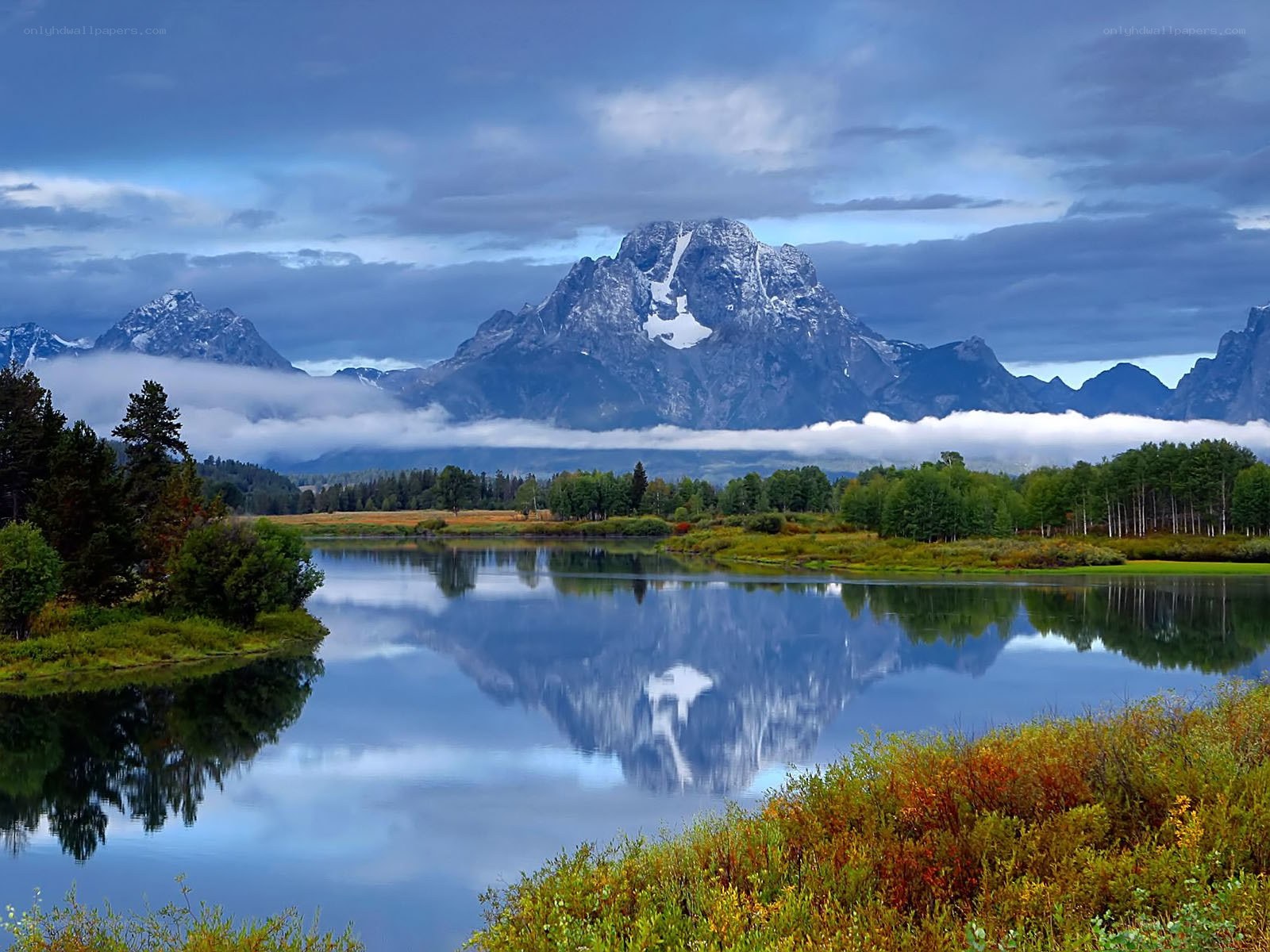 Mountain reflection in a calm lake