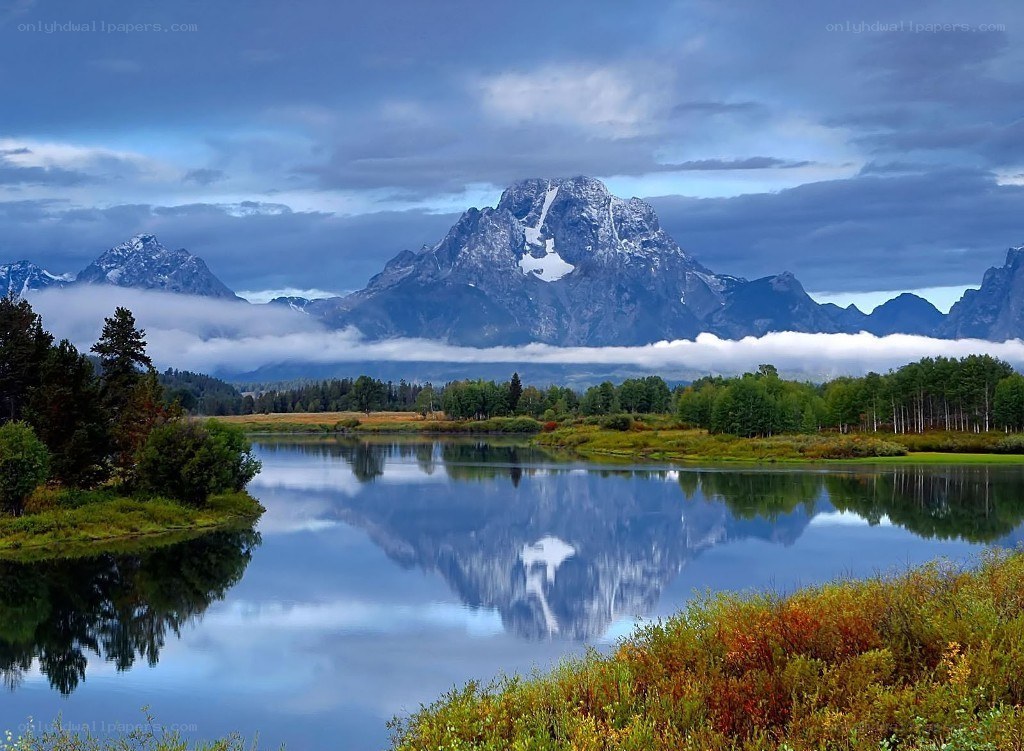 Mountain reflection in a calm lake