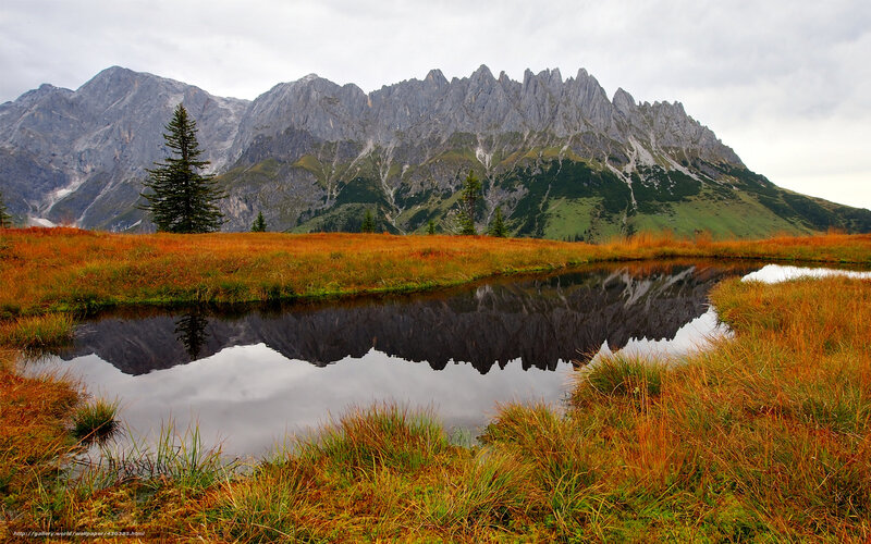 Mountain reflection in a pond
