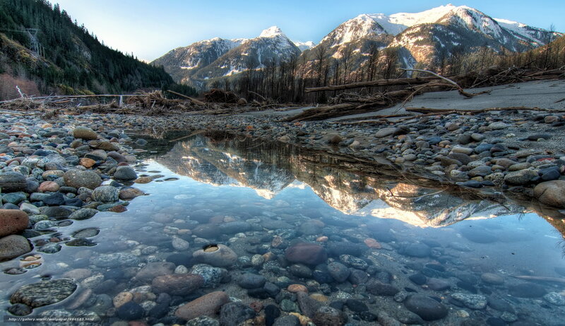Mountain reflection in a river pool
