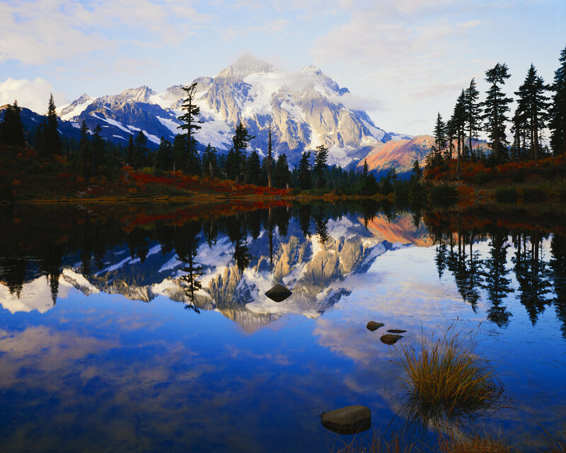 Mountain reflection in autumn lake