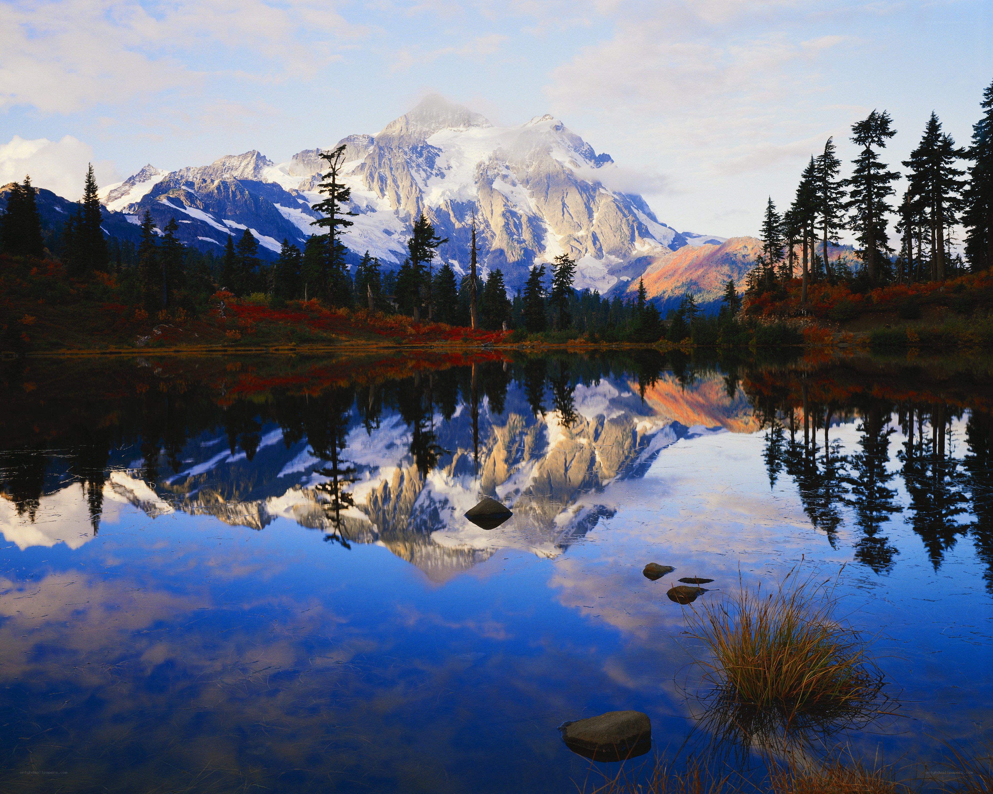 Mountain reflection in autumn lake