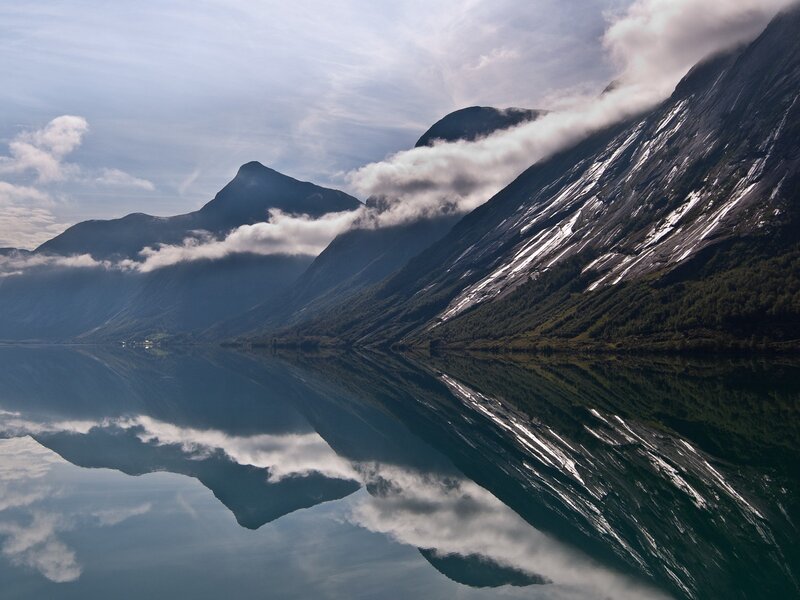 Mountain reflection in calm lake