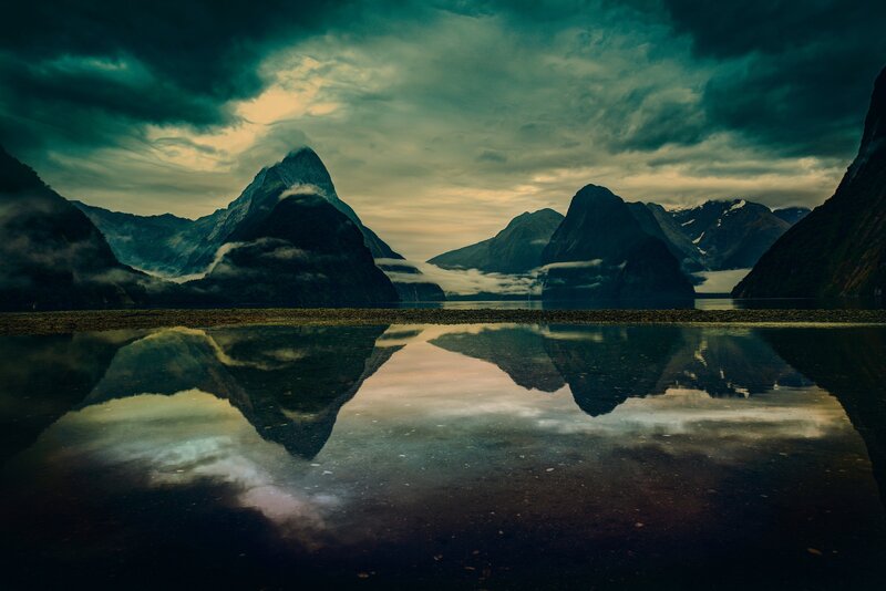 Mountain reflection in calm water