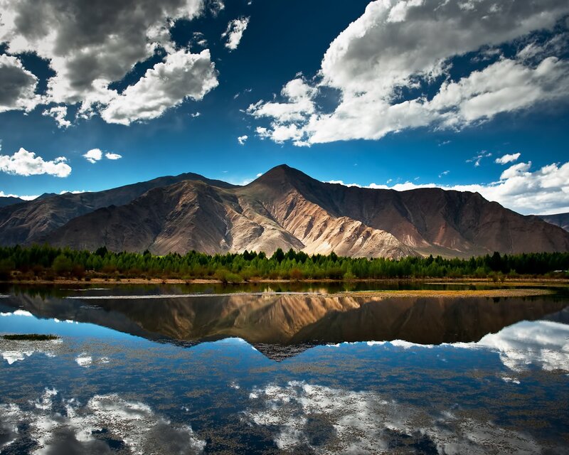Mountain Reflection in Lake — Blue, Dramatic, Afternoon