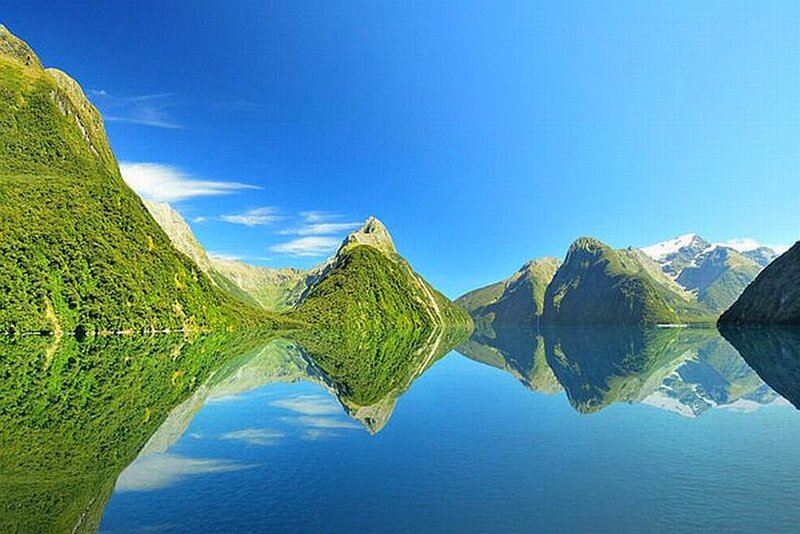 Mountain Reflection in Lake — Blue, Serene, Afternoon, Photograph