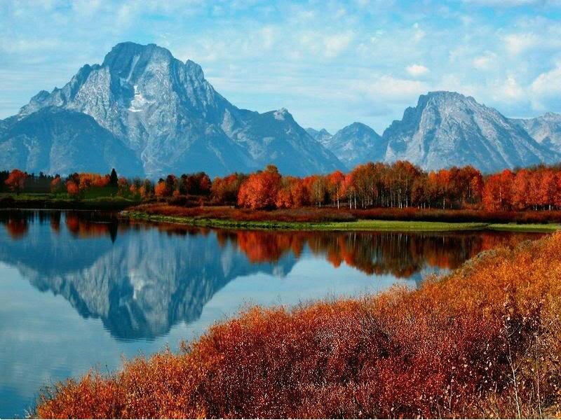 Mountain Reflection in Lake — Blue, Serene, Autumn
