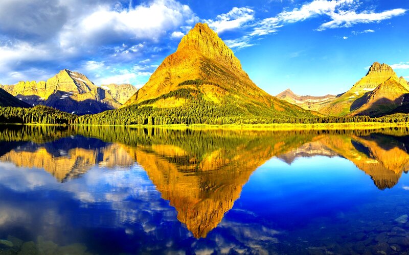 Mountain Reflection in Lake — Blue, Serene, Sunset