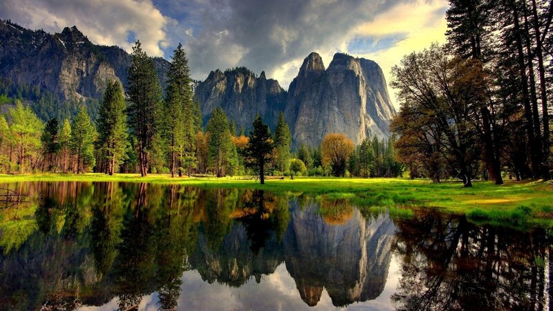 Mountain Reflection in Lake — Green, Dramatic