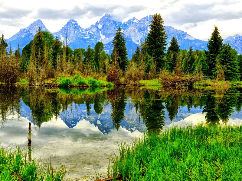 Mountain Reflection in Lake — Green, Serene, Afternoon