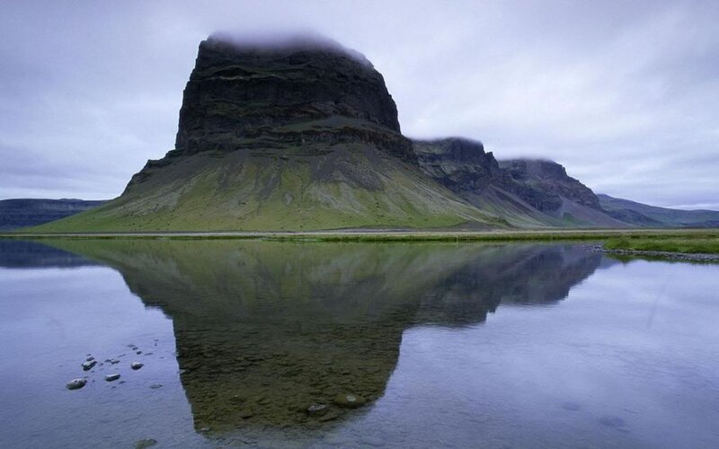 Mountain Reflection in Lake — Green, Serene, Morning