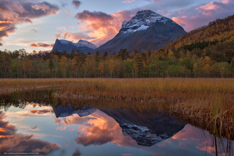 Mountain Reflection in Lake — Orange, Serene, Sunset