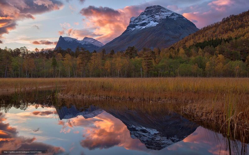Mountain Reflection in Lake — Orange, Serene