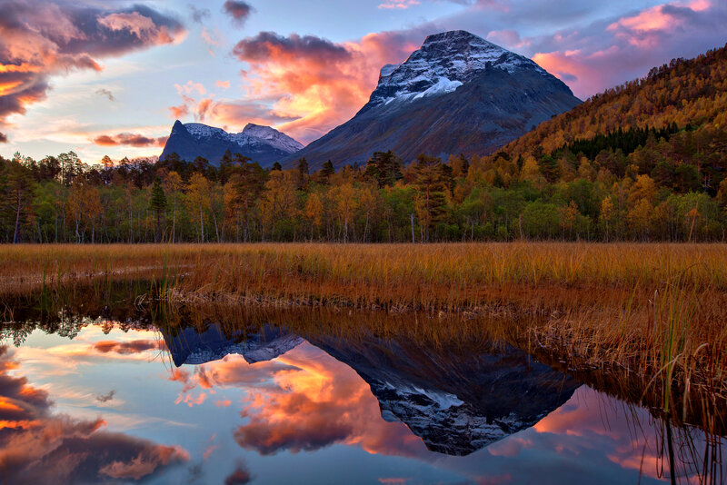 Mountain Reflection in Lake — Orange