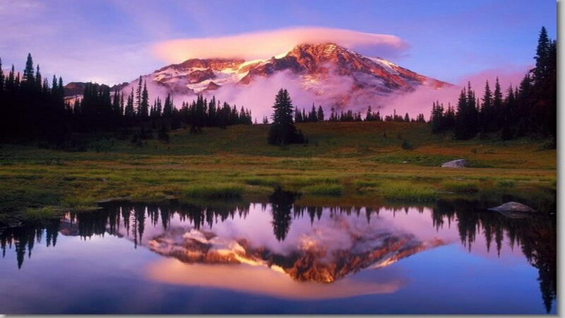 Mountain Reflection in Lake — Purple