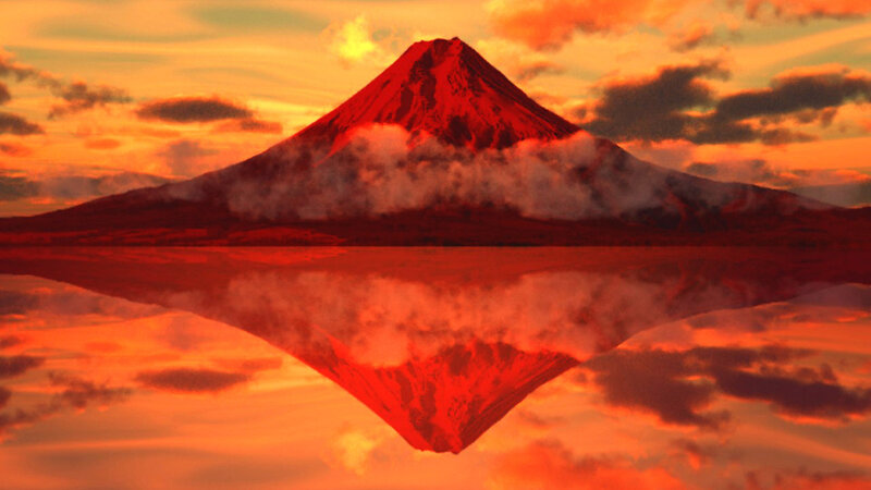 Mountain Reflection in Lake — Red, Dramatic