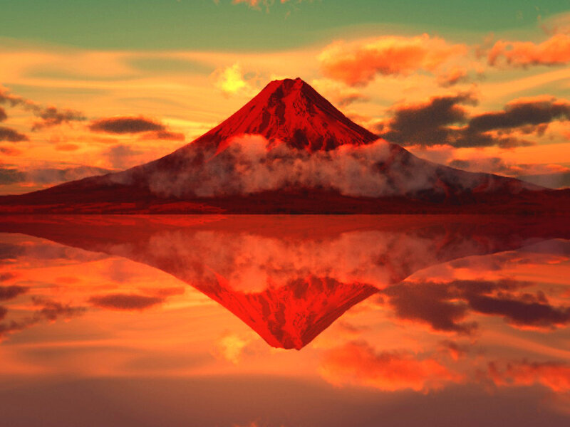 Mountain Reflection in Lake — Red