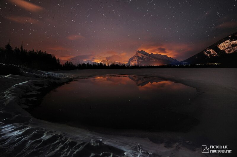Mountain Reflection in Pond — Purple