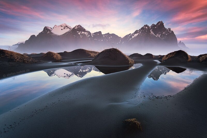 Mountain Reflection in Water — Blue, Serene, Sunset