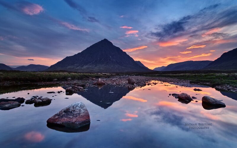 Mountain Reflection in Water — Blue, Serene
