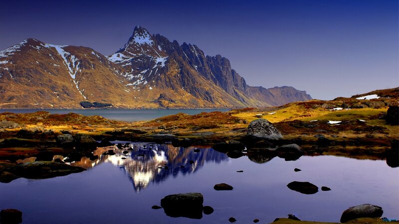 Mountain Reflection in Water — Blue