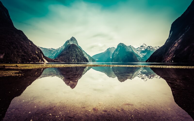 Mountain Reflection in Water — Teal