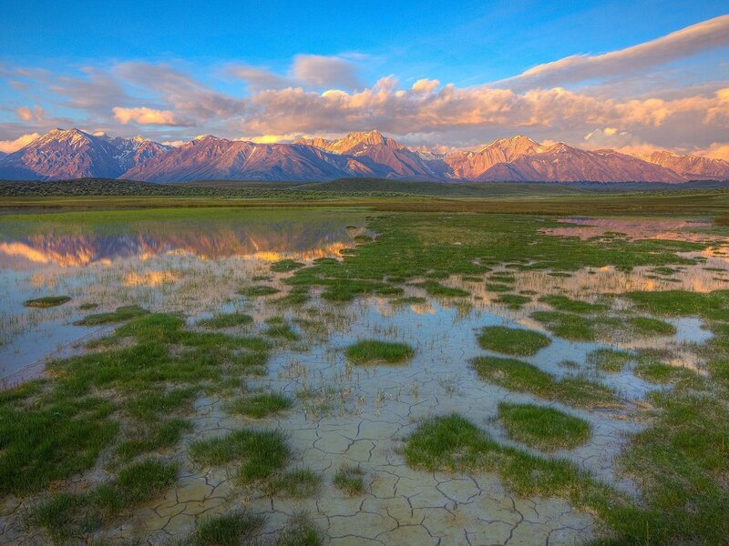 Mountain reflection in wetland