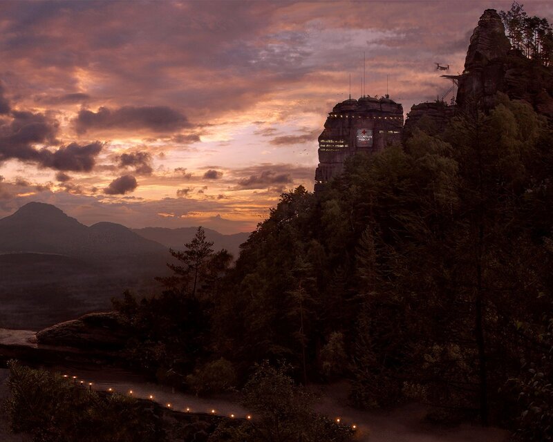 Mountain rescue station at dusk