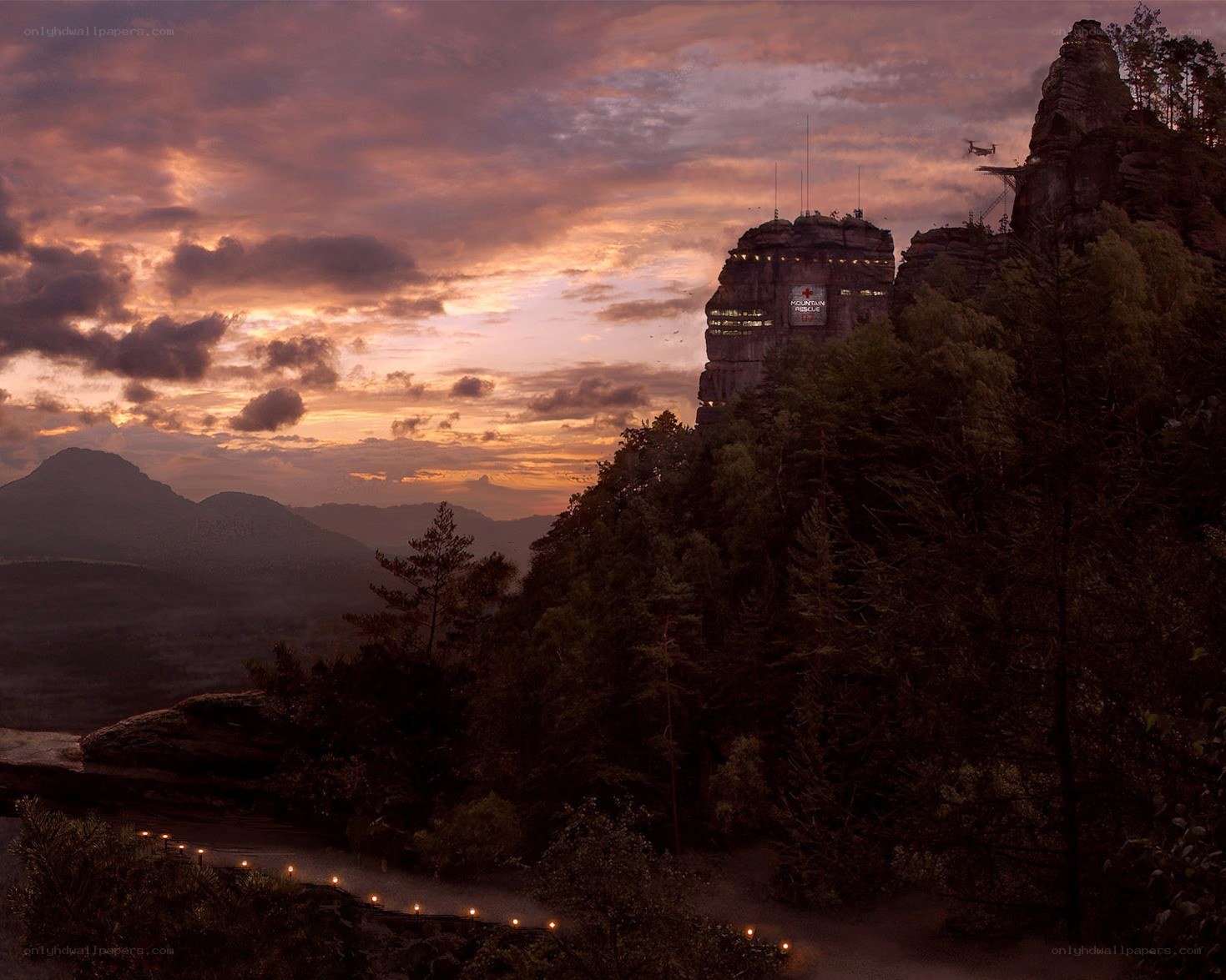 Mountain rescue station at dusk