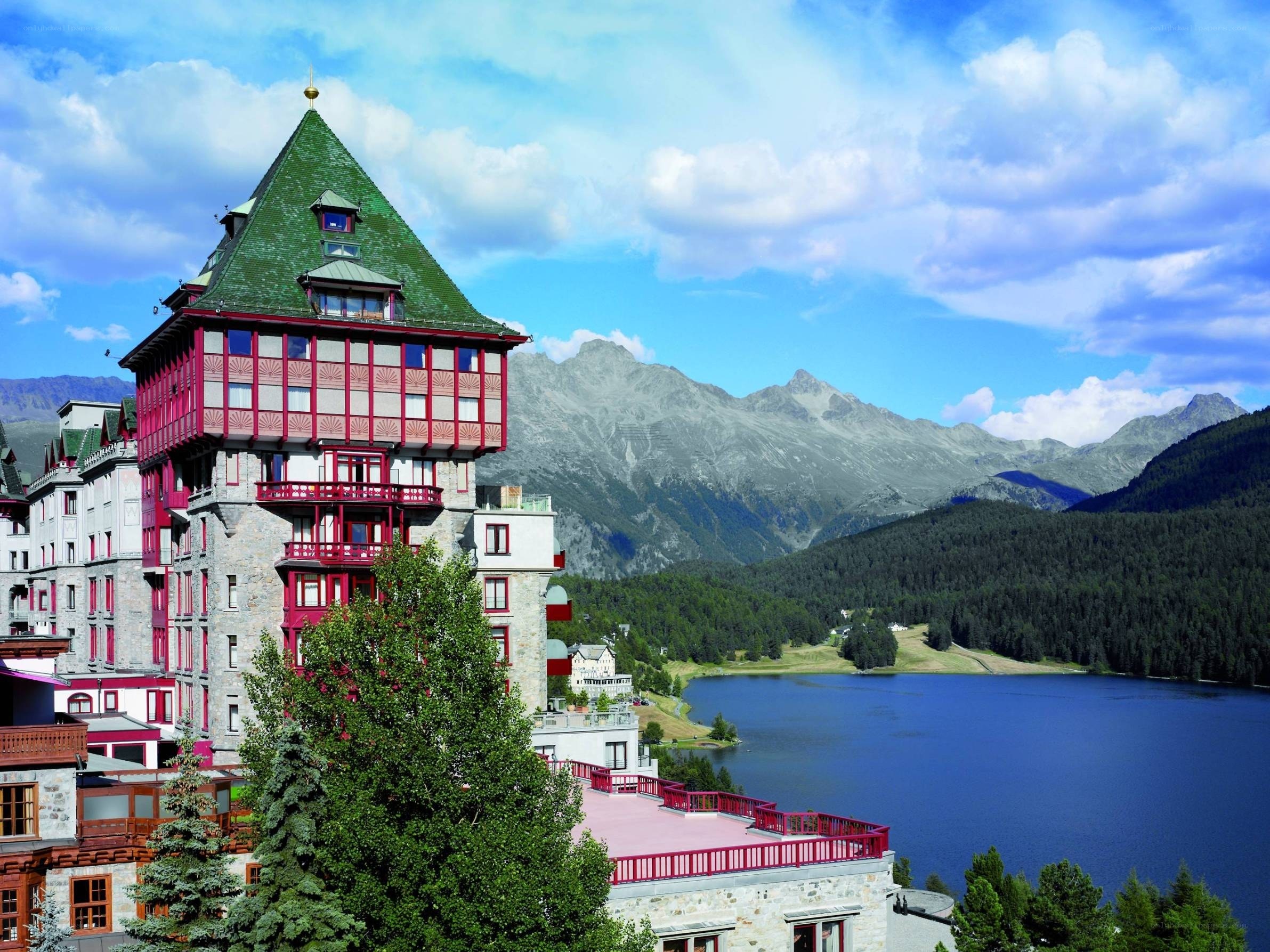 Mountain resort by a lake