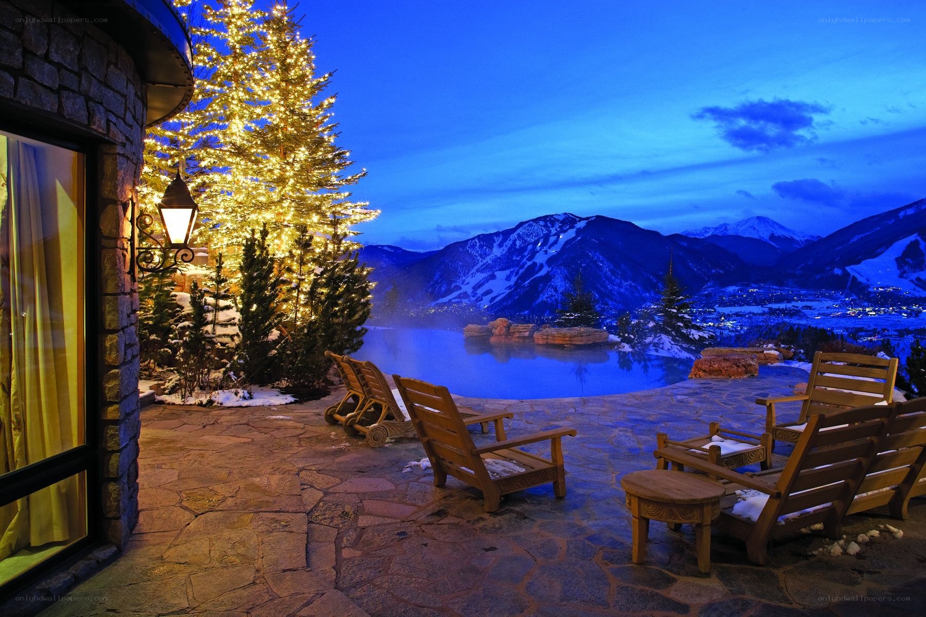 Mountain resort evening view
