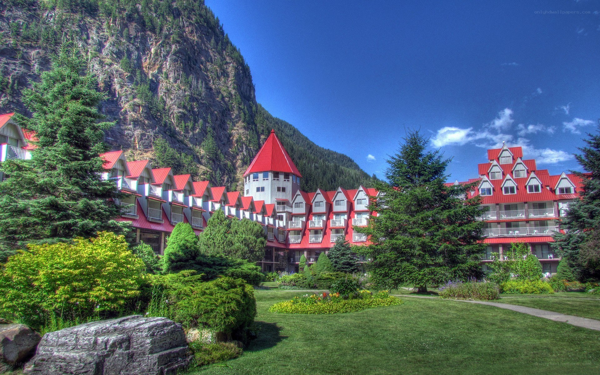 Mountain resort with red roofs