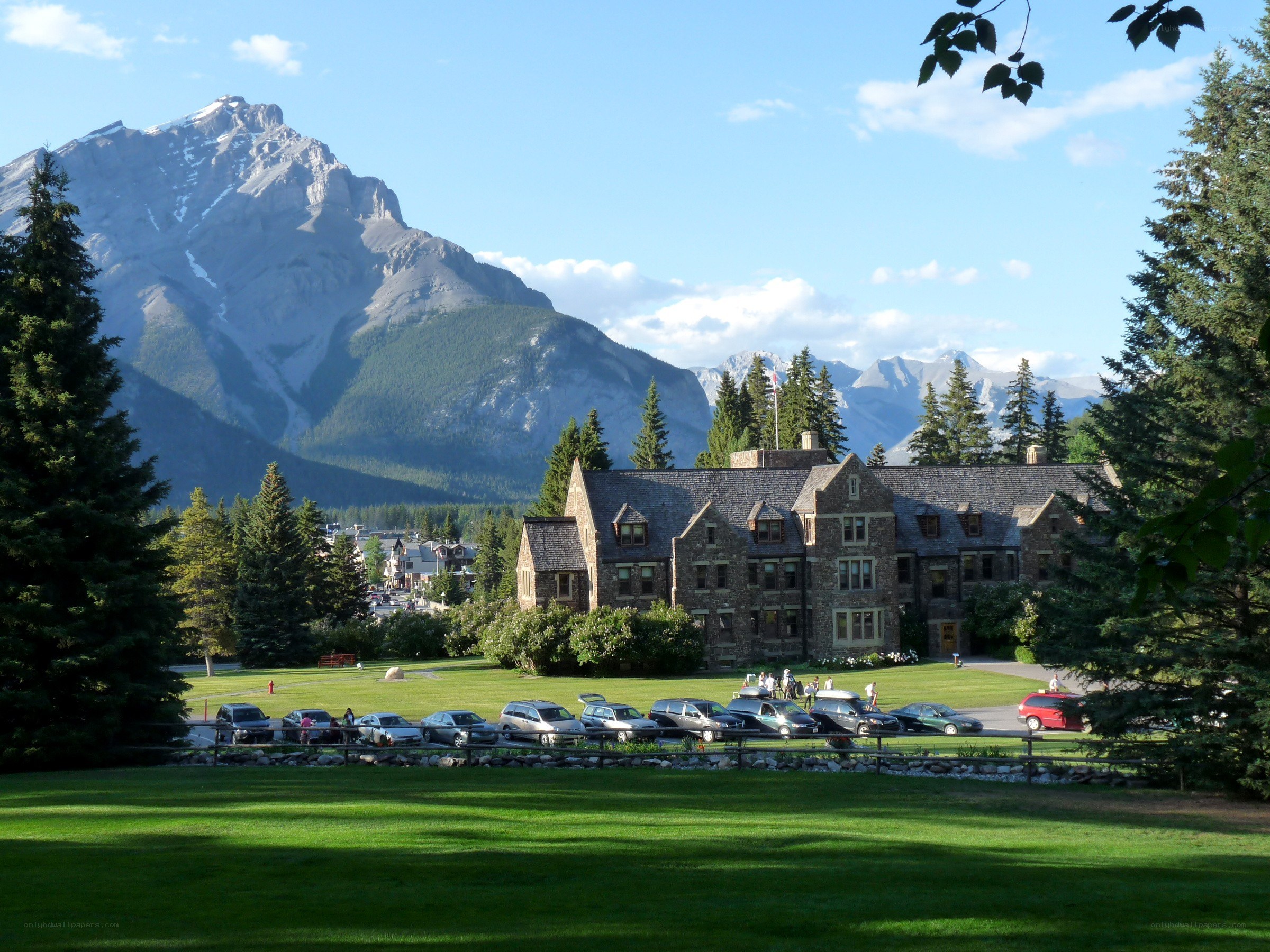 mountain resort with stone building