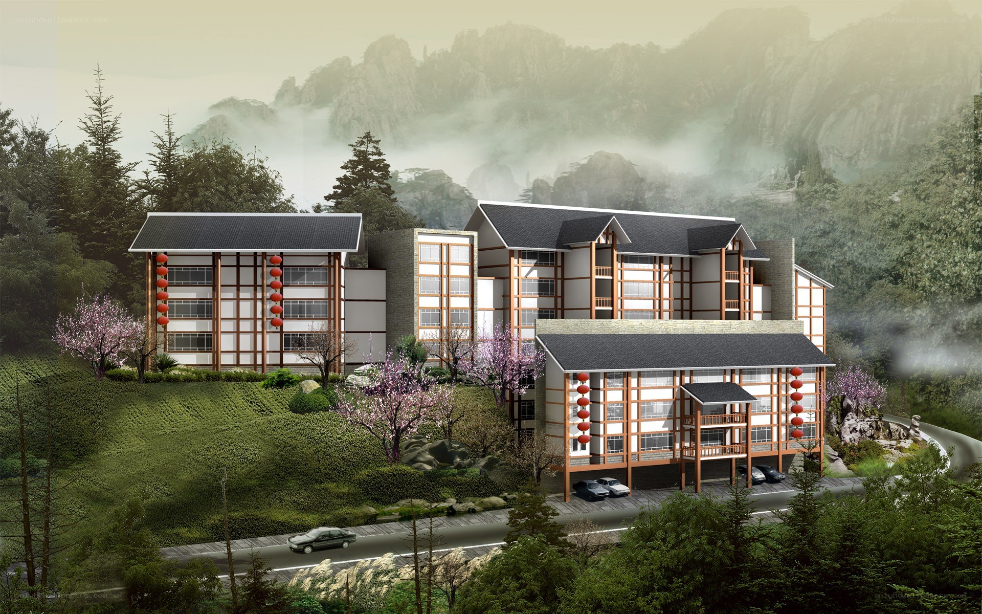 Mountain resort with traditional architecture