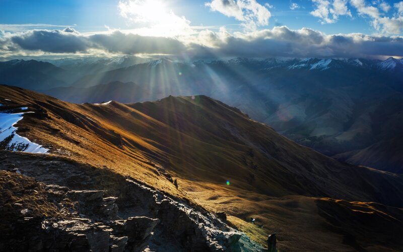 Mountain Ridge at Sunrise — Blue, Dramatic