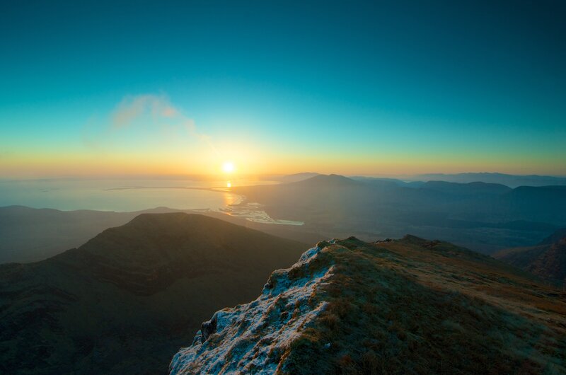 Mountain Ridge at Sunrise — Blue, Serene