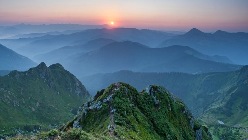 Mountain Ridge at Sunrise — Green