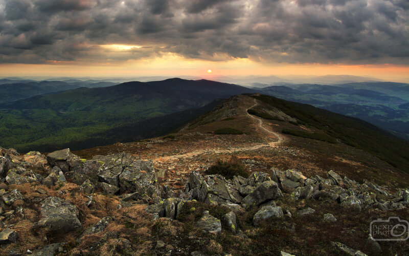 Mountain Ridge at Sunset — Gray