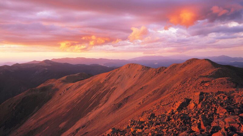 Mountain Ridge at Sunset — Orange, Dramatic