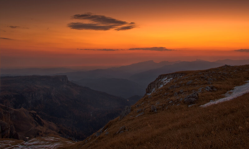 Mountain Ridge at Sunset — Orange
