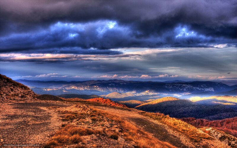Mountain Ridge Landscape — Blue, Dramatic, Sunset, Photograph, Clouds