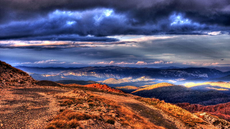 Mountain Ridge Landscape — Blue, Dramatic, Sunset, Photograph